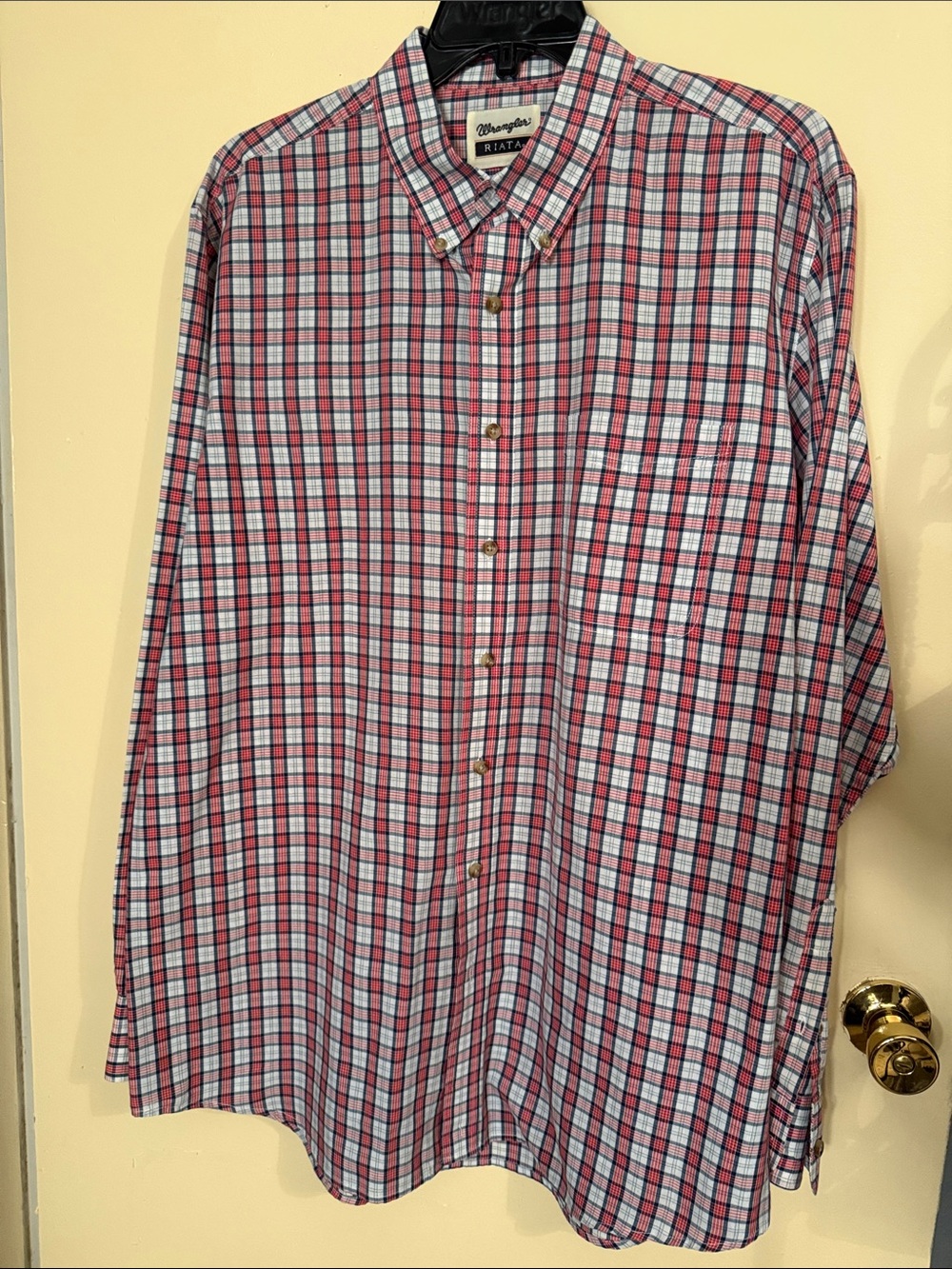 Wrangler Red and White Plaid Button-Down Shirt - Men's Casual